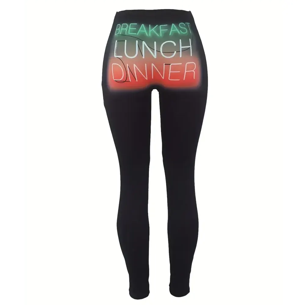 LEGGING0005 Stylish BREAKFAST LUNCH DINNER Printed WomenS Leggings Funny Legging Breakfast Lunch Dinner For Women 1