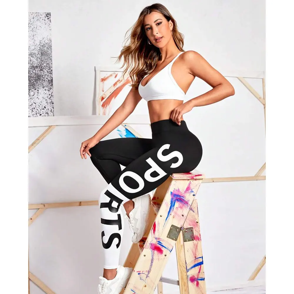 Sport Gameset Letter Graphic Wideband Waist Sports Leggings, Casual Elastic Waist Stretchy Leggings, Women'S Legging Cute Energetic