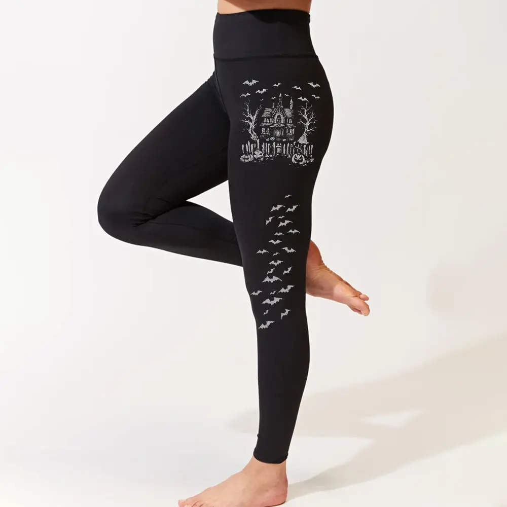 Vintage Haunted House Legging, Halloween Party Legging, Bats Legging, Spooky Season Legging, Halloween Legging, Ghost Crewneck Legging