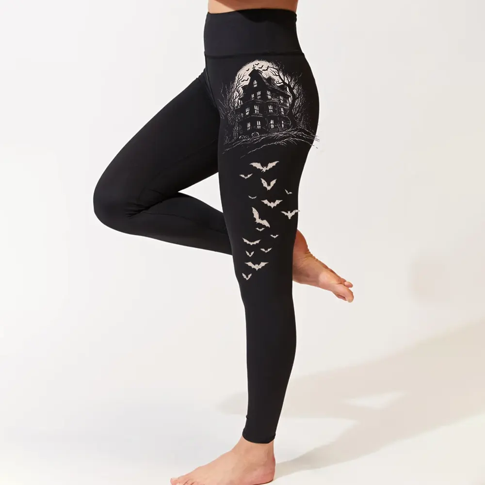 Vintage Haunted House Legging, Vintage Spooky Season Legging, Halloween Gift Legging, Vintage Halloween Legging, Vintage Halloween Bats Legging