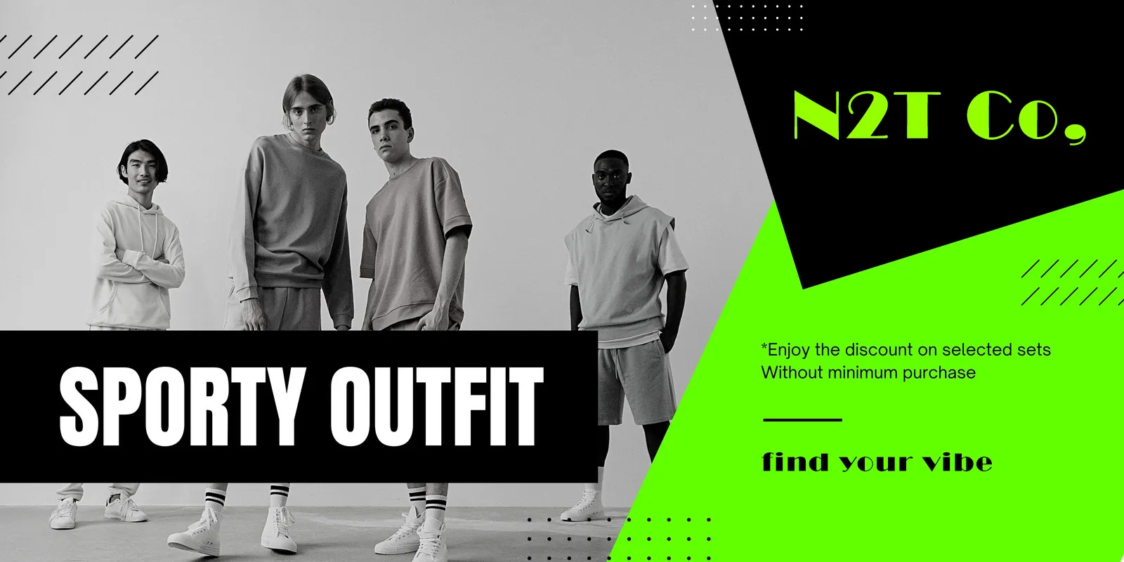 canva black and neon green bold sporty outfit banner