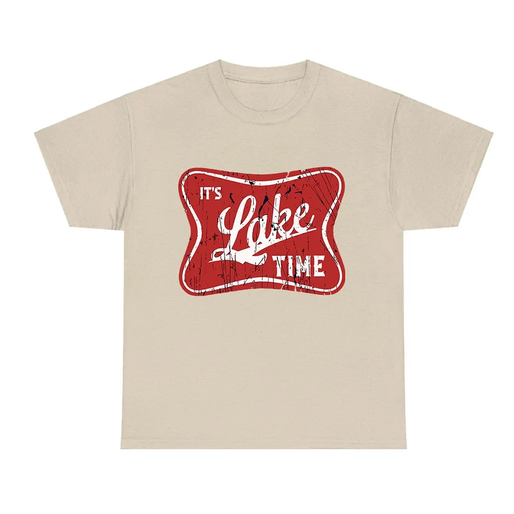 Unisex Graphic T-Shirt, “It’s Lake Time” Camping and Lake Life Design, Cotton Crew Neck Tee, Outdoor Summer Shirt, Sizes S–5XL