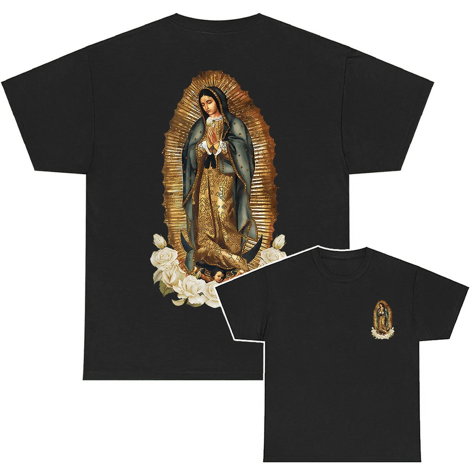 Unisex 2 Sided Our Lady of Guadalupe Virgin Mary T-Shirt, Guadalupe Tee Shirt Unisex Classic Cotton Fabric Gift